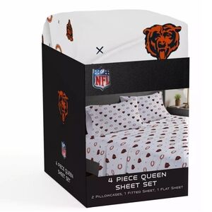 NFL Pegasus Sports Chicago Bears Sheet Set- White and Brown 4 Piece Queen Set